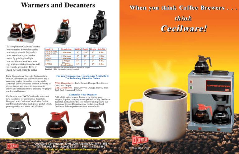Cecilware BT3A, BT-2, SW3, CS-3, CS-2, MWR-2, MW-2, BT2, MR-2, SW2CR 2 Warmers - Right User manual Cecilware BT3A, BT-2, SW3, CS-3, CS-2, MWR-2, MW-2, BT2, MR-2, SW2CR 2 Warmers - Right User manual