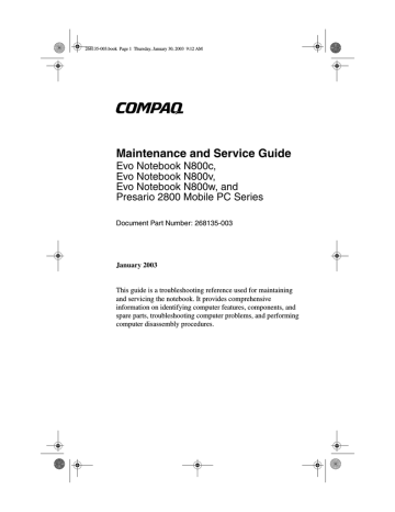 Compaq EVO M800c Maintenance and Service Guide | Manualzz Compaq EVO M800c Maintenance and Service Guide | Manualzz