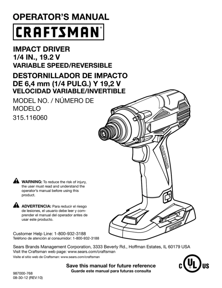Craftsman 19.2-volt Owner's manual Craftsman 19.2-volt Owner's manual