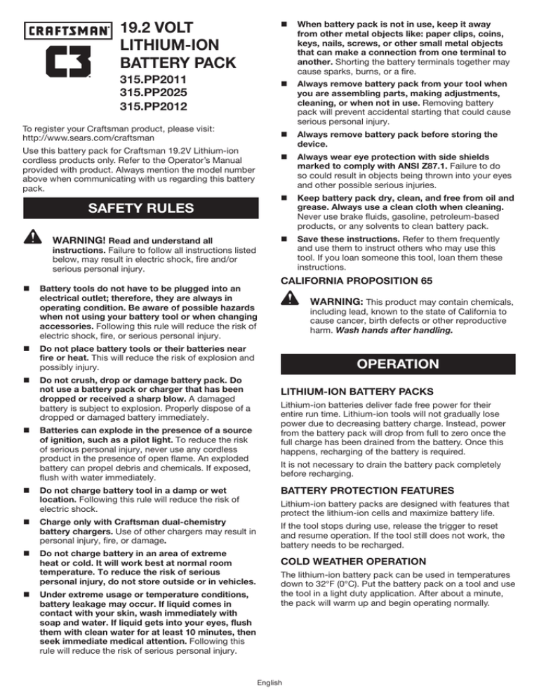 Craftsman PP2011x, C3 Owner's manual Craftsman PP2011x, C3 Owner's manual
