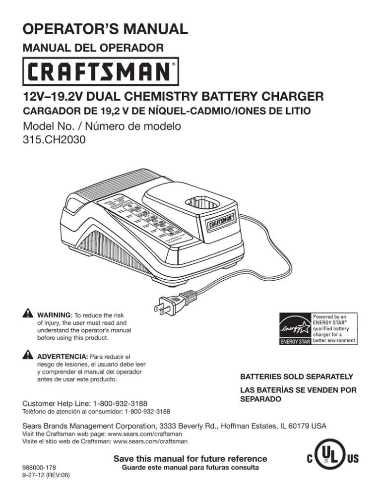 Craftsman 315.CH2030, C3, 315.CH2021, 25926 Owner's manual Craftsman 315.CH2030, C3, 315.CH2021, 25926 Owner's manual