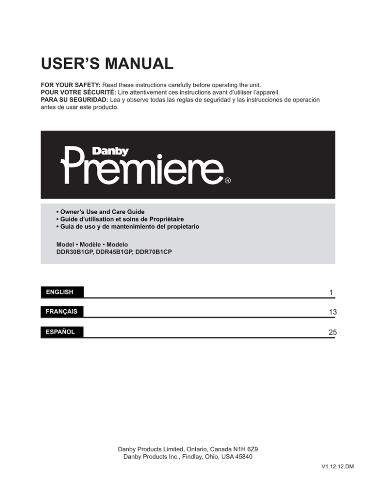 Danby DDR45B1GP User manual Danby DDR45B1GP User manual