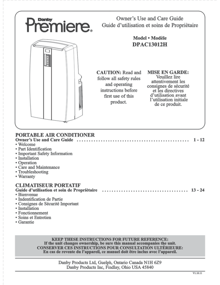 Danby DPAC13012H User manual Danby DPAC13012H User manual