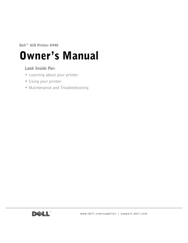 Dell A940 All In One Personal Printer, A940 Owner's manual Dell A940 All In One Personal Printer, A940 Owner's manual
