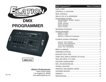 Elation Professional DJ Equipment DMX Programmer User's Manual | Manualzz Elation Professional DJ Equipment DMX Programmer User's Manual | Manualzz