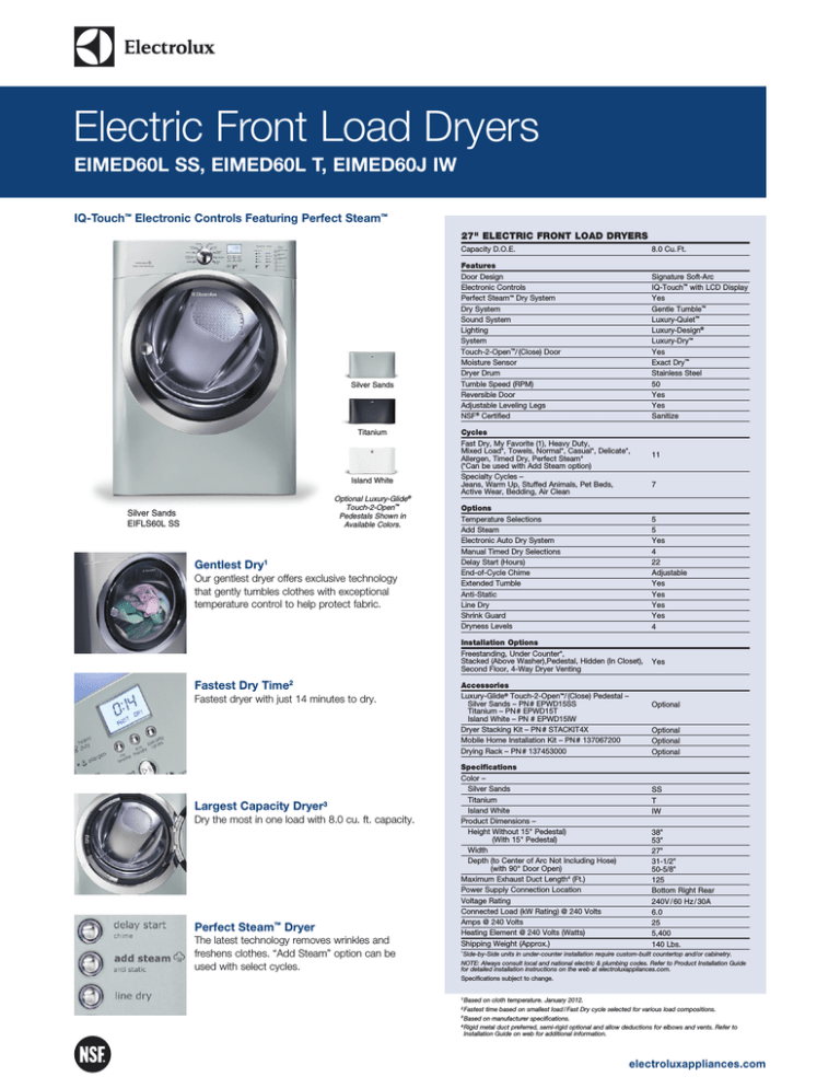 Electrolux EIMED60LT Specification Electrolux EIMED60LT Specification