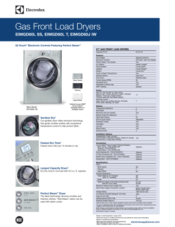Electrolux EIMGD60LT Specification Electrolux EIMGD60LT Specification