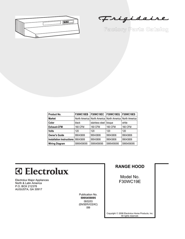Electrolux FRIGIDAIRE F30WC19E User manual Electrolux FRIGIDAIRE F30WC19E User manual