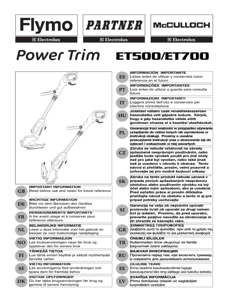 Electrolux ET500 User manual Electrolux ET500 User manual