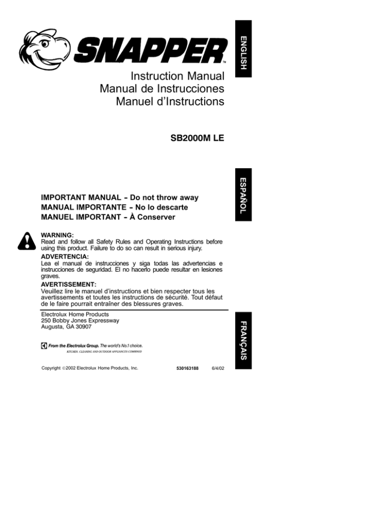 Electrolux SB2000M LE User's manual Electrolux SB2000M LE User's manual
