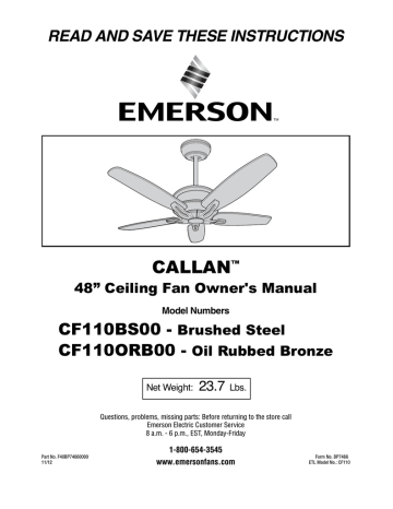 Emerson CF110BS00 Owner's Manual | Manualzz
