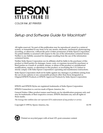 Epson Stylus Color II Ink Jet Printer User Setup Information | Manualzz