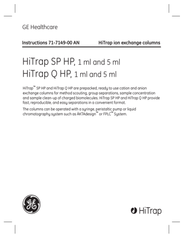 GE HITRAP Q HP User's Manual | Manualzz