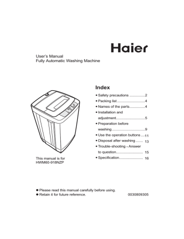 Haier Washer HWM60-918NZP User's Manual | Manualzz