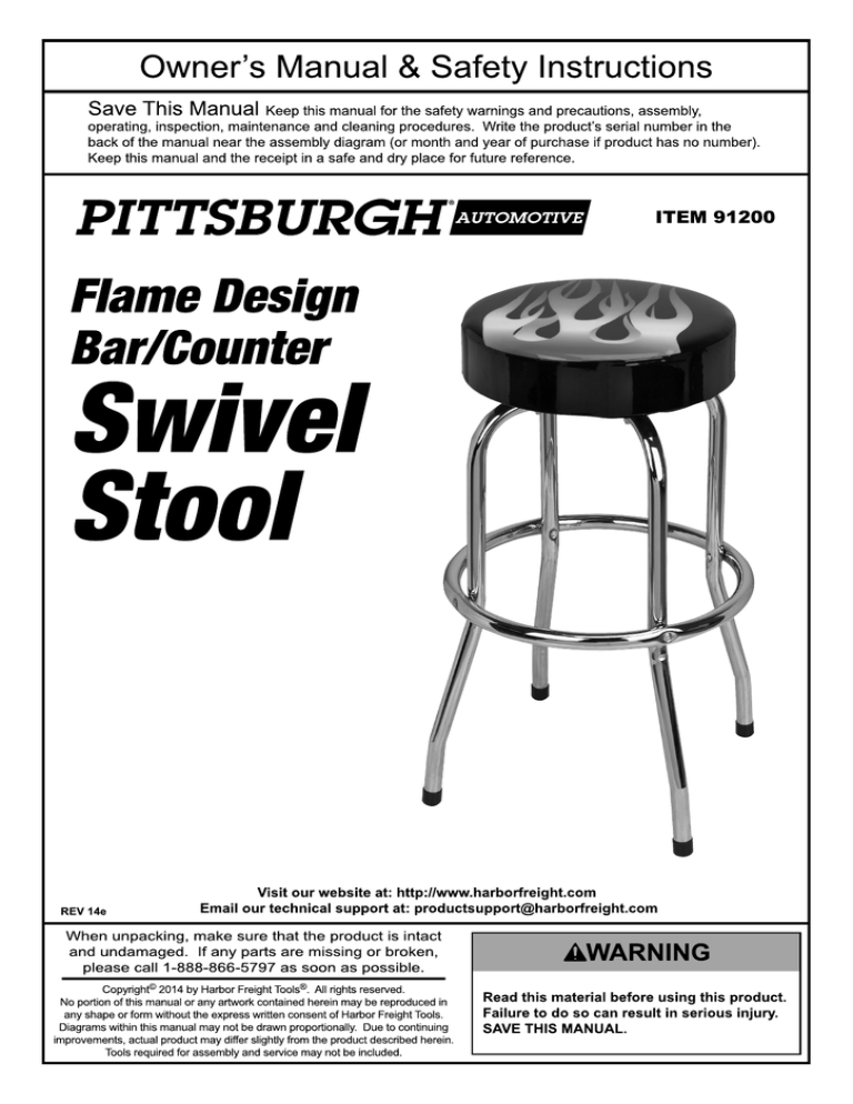 Pittsburgh Automotive Flame Design Bar/Counter Swivel Stool, 91200 Owner's manual Pittsburgh Automotive Flame Design Bar/Counter Swivel Stool, 91200 Owner's manual