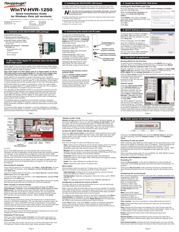 Hauppauge WINTV-HVR-1250 Quick Installation Guide | Manualzz Hauppauge WINTV-HVR-1250 Quick Installation Guide | Manualzz