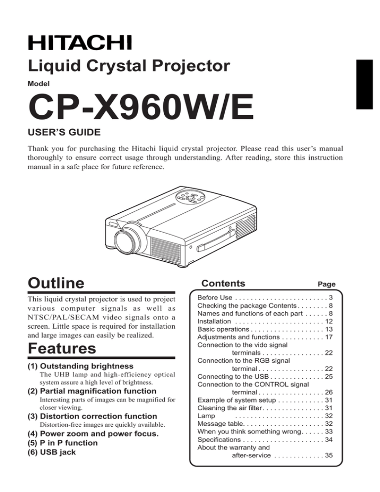 Hitachi CP-X960W, CPX960 User manual Hitachi CP-X960W, CPX960 User manual