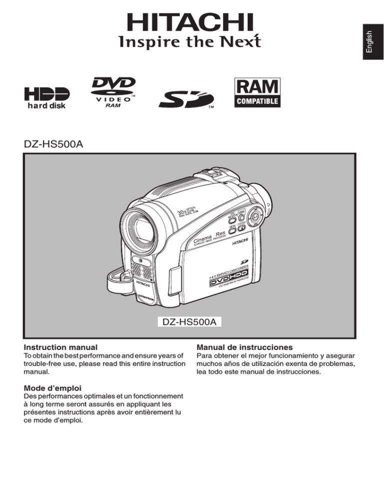 Hitachi DZ-HS500A User manual Hitachi DZ-HS500A User manual