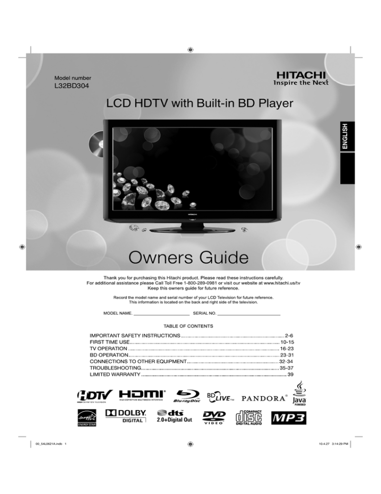 Hitachi L32BD304 User manual Hitachi L32BD304 User manual