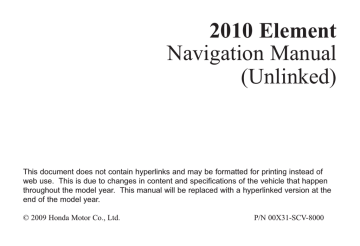 Map Overview. Honda 2010 Element, Element, 00X31-SCV-8000, 2010 | Manualzz