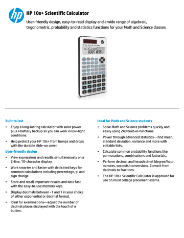 HP 10s+ Scientific Calculator, 10s+ Product information HP 10s+ Scientific Calculator, 10s+ Product information