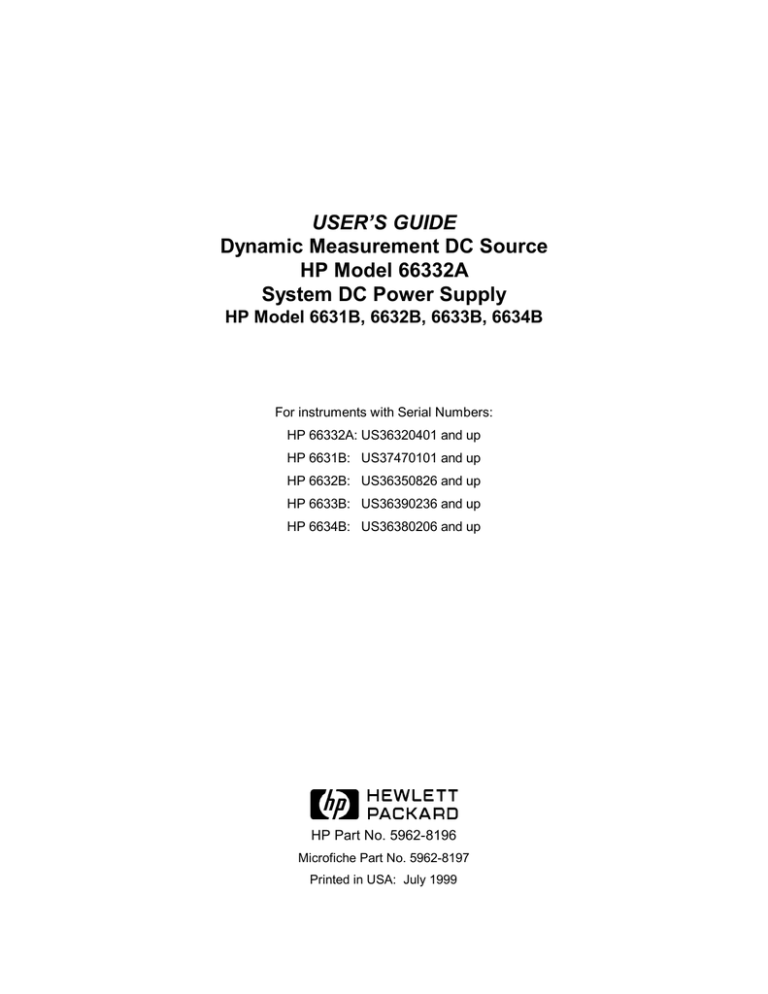 HP 6631B User's manual HP 6631B User's manual