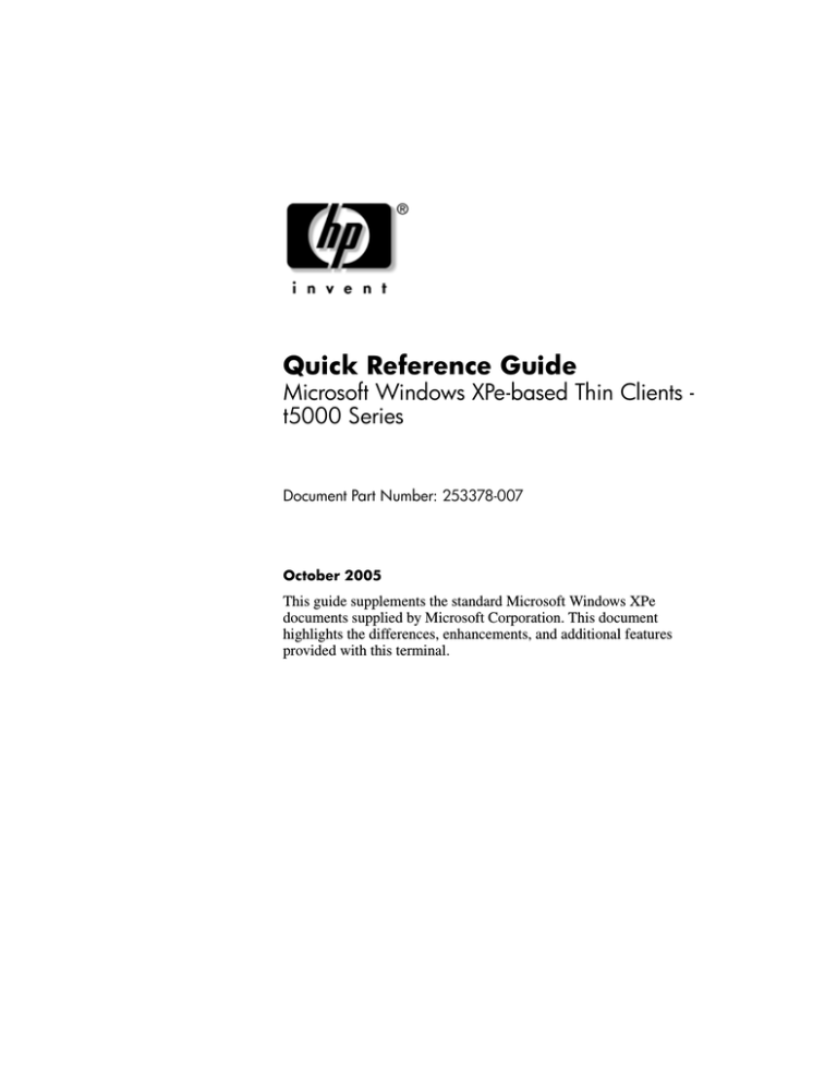 HP T5700 Reference guide HP T5700 Reference guide