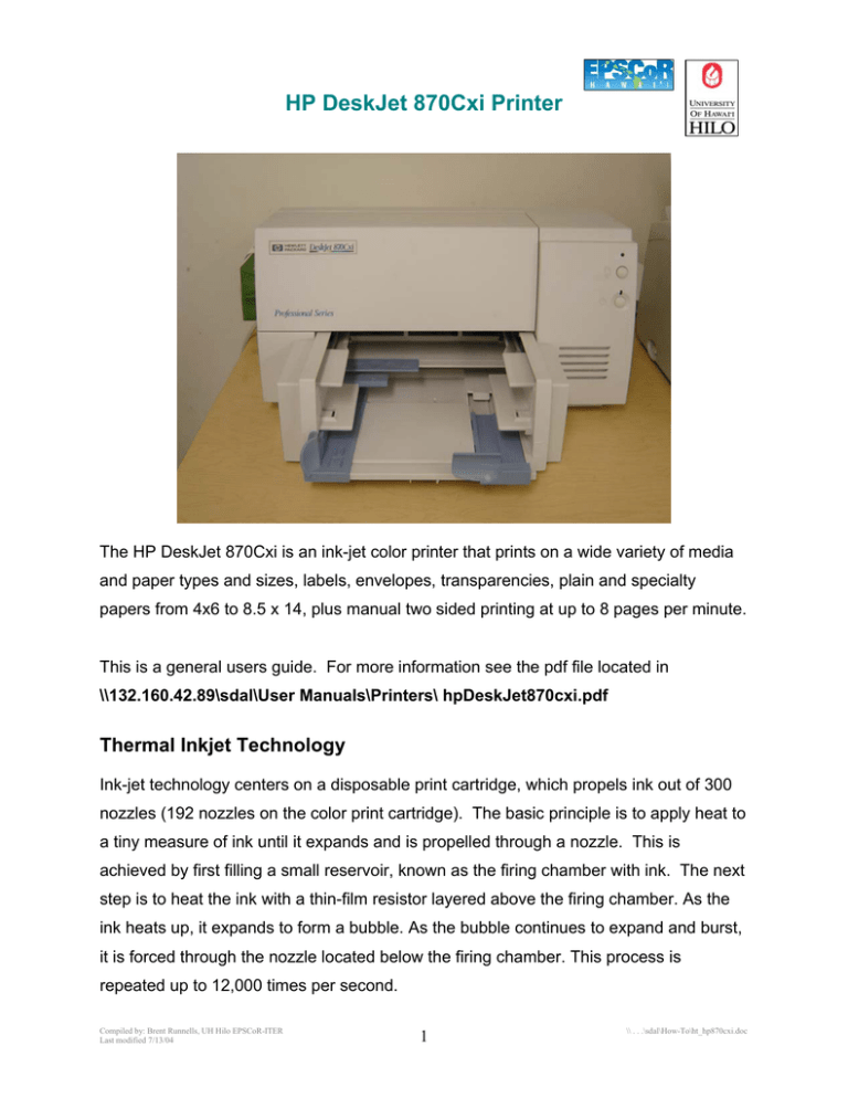 HP 870Cxi User's manual HP 870Cxi User's manual