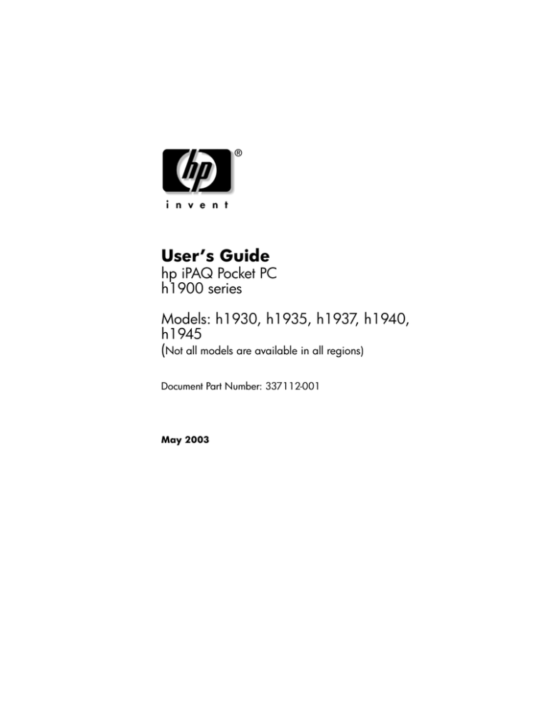 HP iPAQ H1900 Series, h1930 User's manual HP iPAQ H1900 Series, h1930 User's manual
