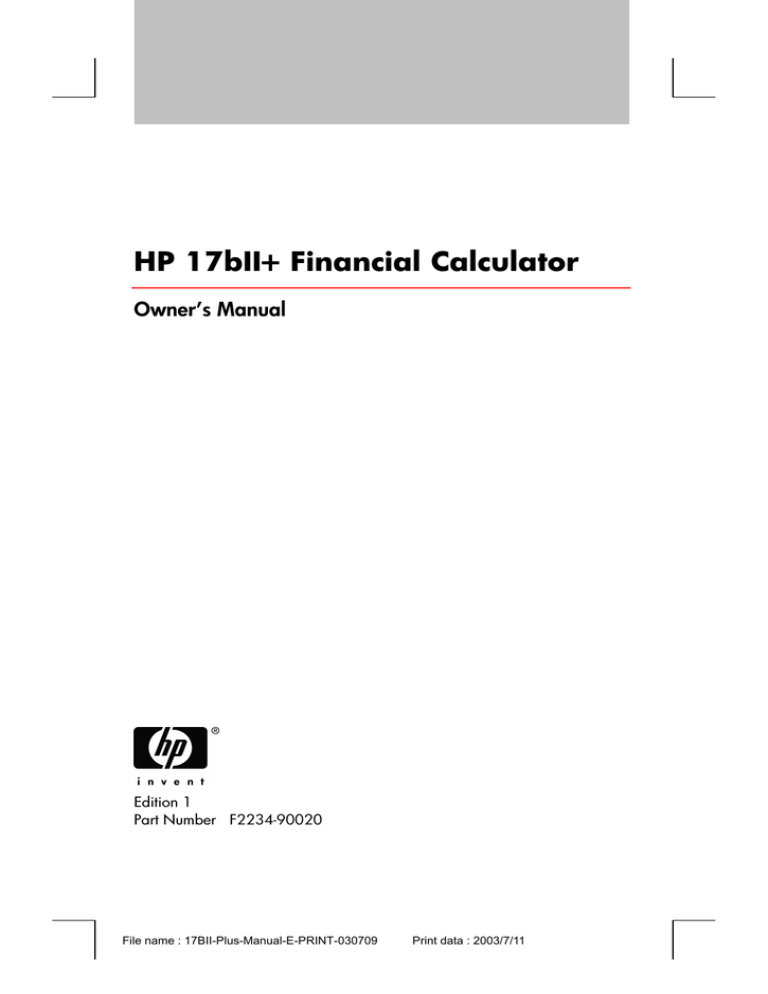 HP 17bII+ User's manual HP 17bII+ User's manual