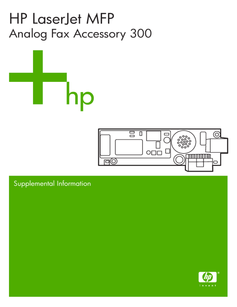 HP LaserJet MFP Analog Fax Accessory 300 Reference guide HP LaserJet MFP Analog Fax Accessory 300 Reference guide