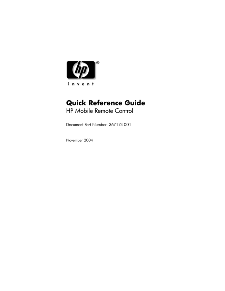 HP Mobile Remote Control, Mobile Remote Control 367174-001 User manual HP Mobile Remote Control, Mobile Remote Control 367174-001 User manual