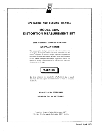 HP 339A User's manual HP 339A User's manual