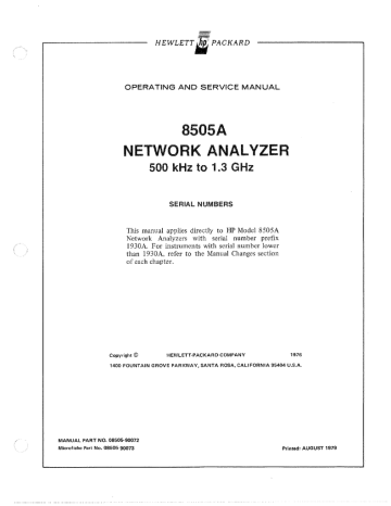 HP 8505A User's manual HP 8505A User's manual