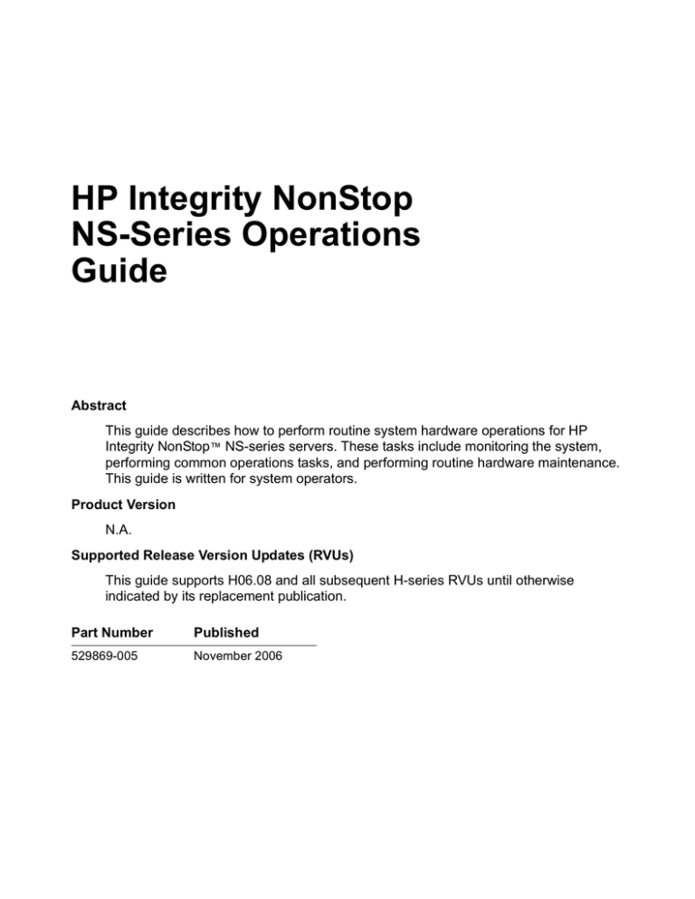 HP NonStop NS-series User manual HP NonStop NS-series User manual