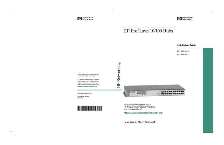 HP ProCurve 10/100 Hub 12 Installation guide HP ProCurve 10/100 Hub 12 Installation guide