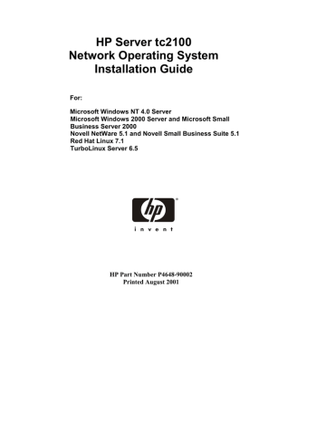 HP Server tc2100 Installation guide HP Server tc2100 Installation guide