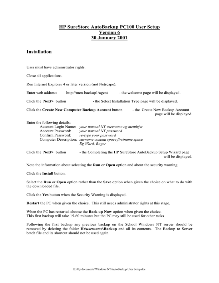 HP SURESTORE PC100 User's manual HP SURESTORE PC100 User's manual