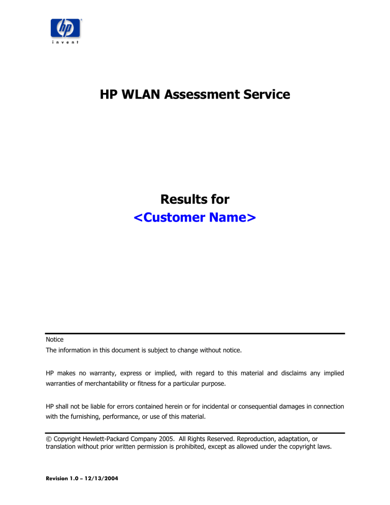 HP WLAN Assessment Service User manual HP WLAN Assessment Service User manual