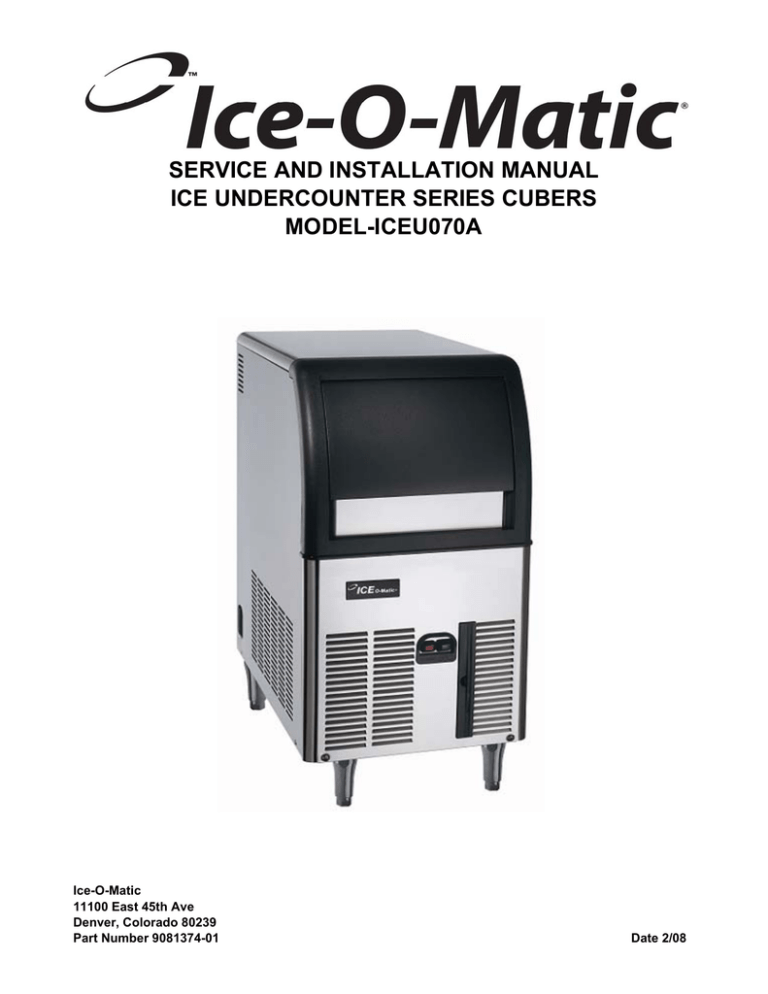 Ice-O-Matic ICEU070A User manual Ice-O-Matic ICEU070A User manual