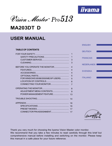 iiyama MA203DT D User manual | Manualzz iiyama MA203DT D User manual | Manualzz