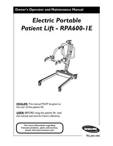 Invacare RPA600-1E User's manual Invacare RPA600-1E User's manual