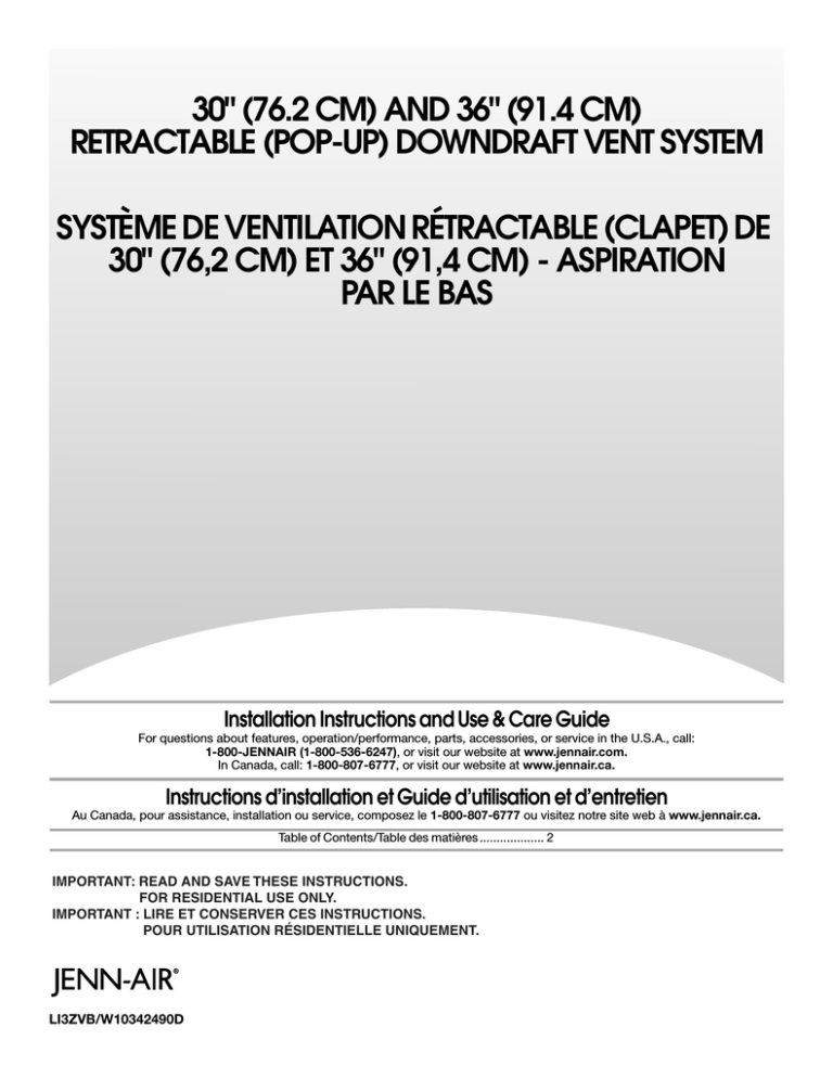Jenn-Air LI3ZVB/W10342490D User manual Jenn-Air LI3ZVB/W10342490D User manual