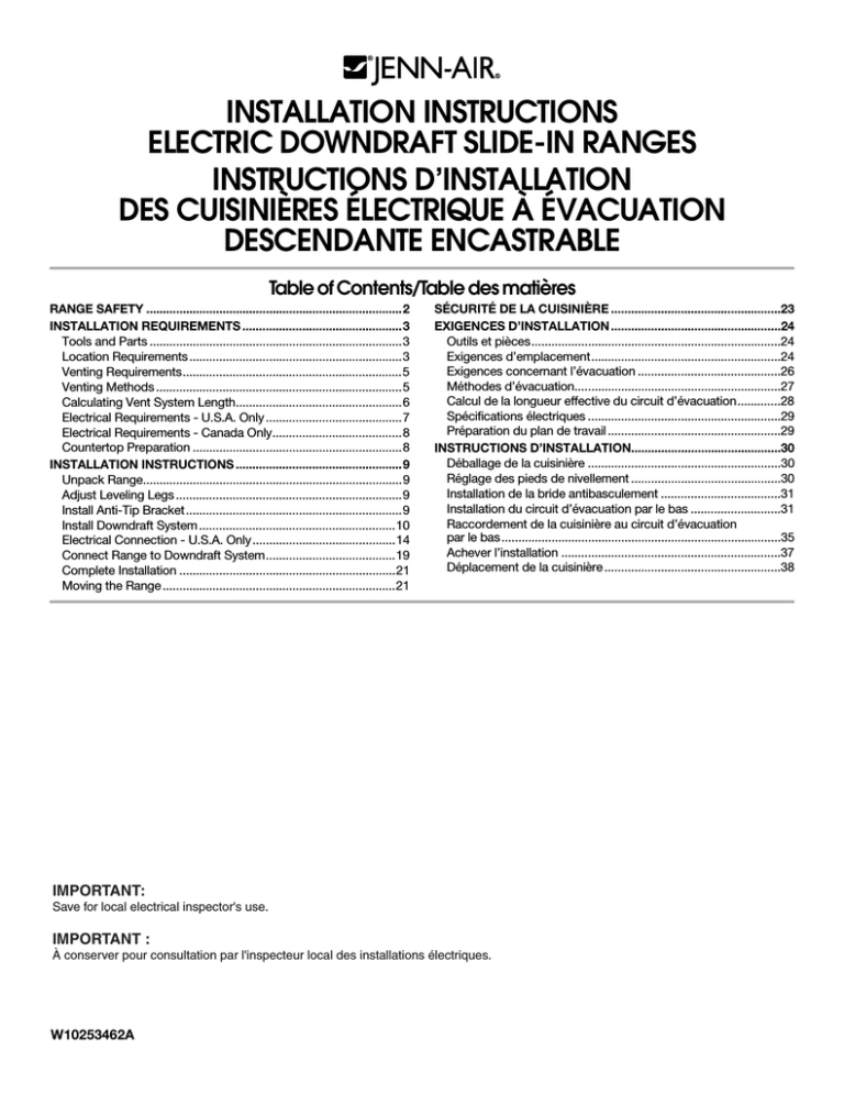 Jenn-Air W10253462A User manual Jenn-Air W10253462A User manual
