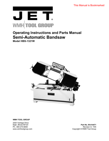 Jet Tools HBS-1321W WMH User's manual Jet Tools HBS-1321W WMH User's manual