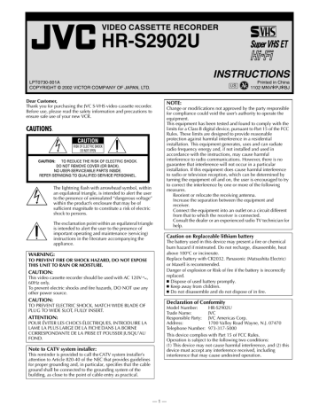 JVC HR-S2902U User's Manual | Manualzz JVC HR-S2902U User's Manual | Manualzz