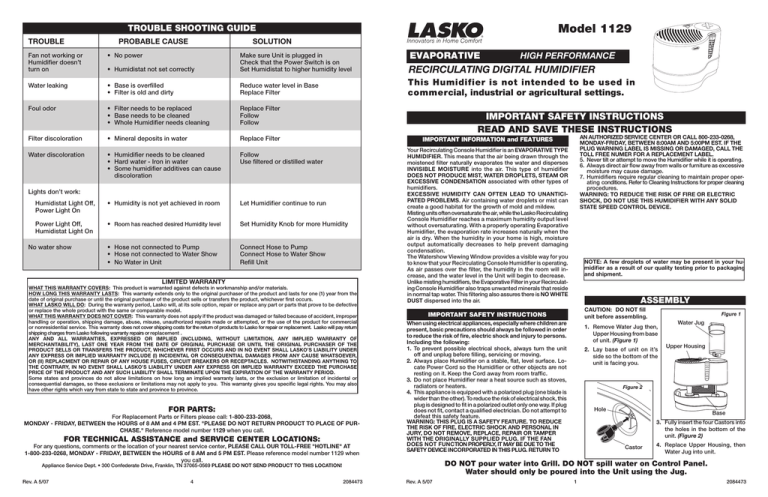 Lasko 1129 User manual Lasko 1129 User manual