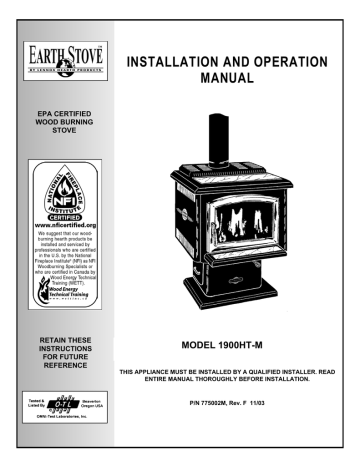 Lennox Hearth 1900HT-M Installation and Operation Manual | Manualzz