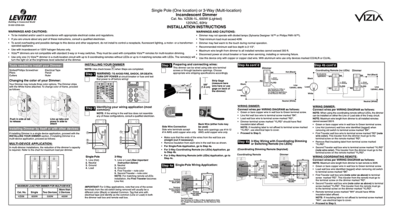 Leviton Switch VZI06-1L User manual Leviton Switch VZI06-1L User manual