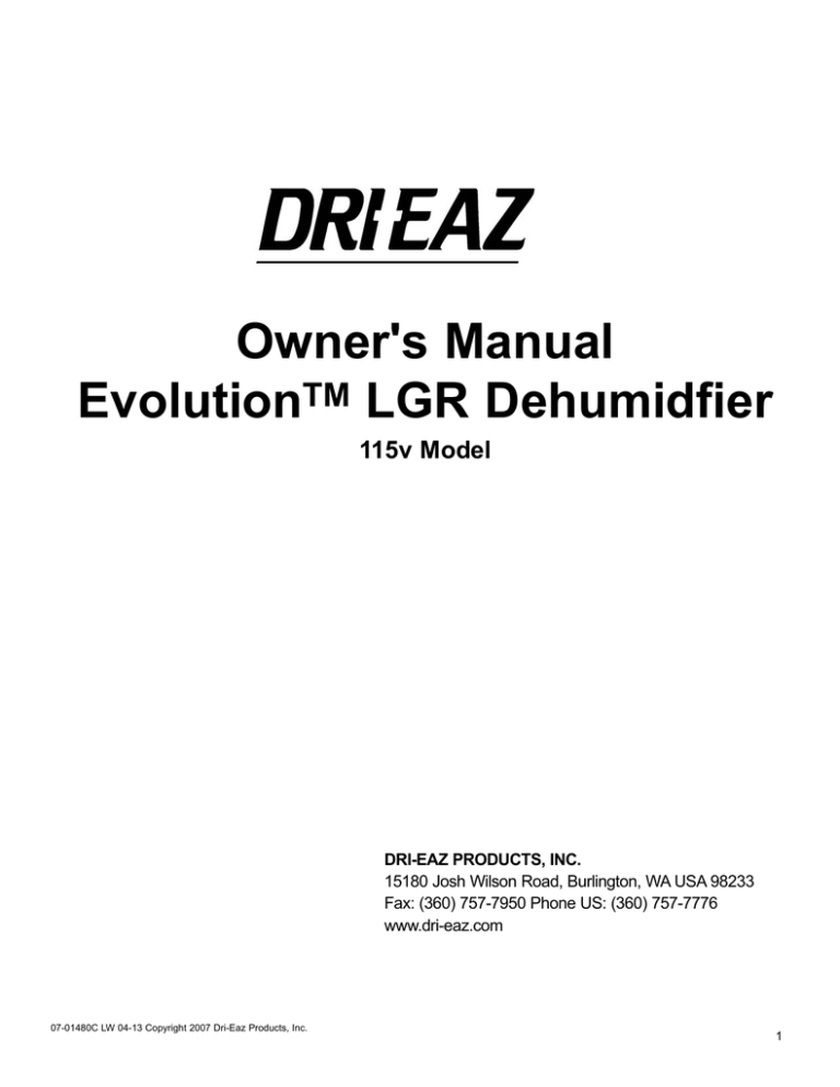 LG Dehumidifier 115V User's manual LG Dehumidifier 115V User's manual